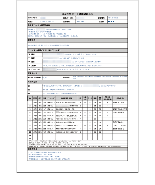 紙面調査メモ(マーケティングの最前線のデータ)イメージ